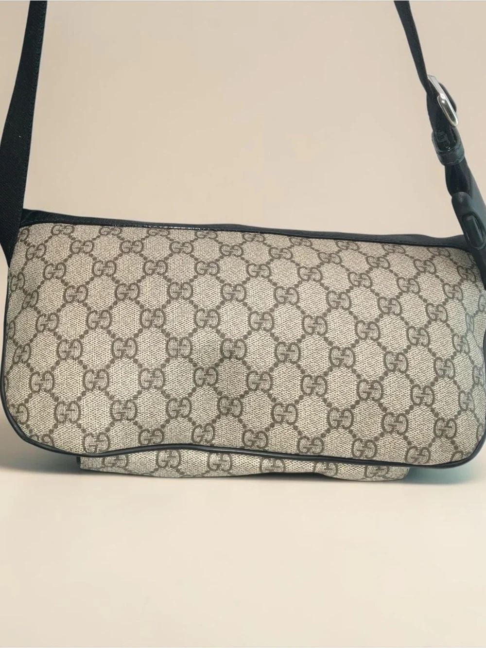 Gucci GG Supreme Monogram Belt Bag with Black Trim